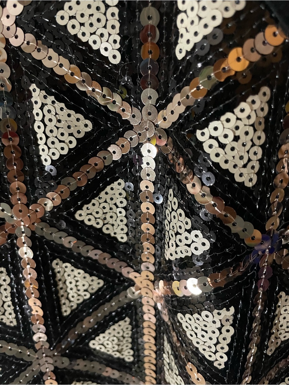 Skies Are Blue Black and Gold Sequin Geometric Short Sleeve Top - Picture 2 of 4